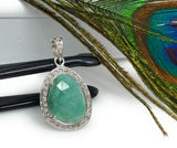 Emerald Diamond Pendant, Natural Emerald Sterling Silver Pendant, May Birthstone Pendant, Pave Diamond Pendant, 1.20” x 0.70”