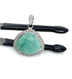 Emerald Diamond Pendant, Natural Emerald Sterling Silver Pendant, May Birthstone Pendant, Pave Diamond Pendant, 1.15” x 0.80”