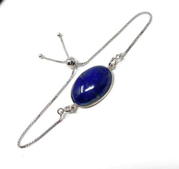 Lapis Lazuli Gemstone Bracelet, Sterling Silver Bolo Bracelet, AAA Quality Lapis Lazuli Bracelet, Gifts for Her