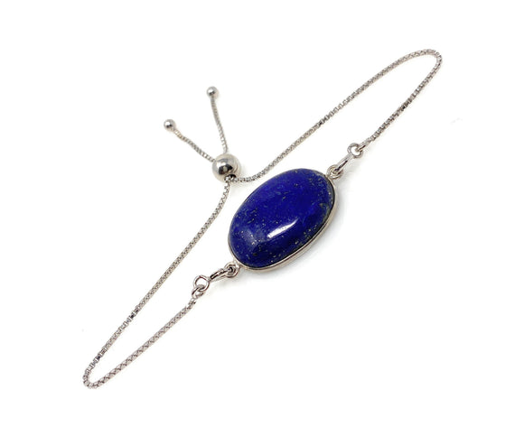 Lapis Lazuli Gemstone Bracelet, Sterling Silver Adjustable Bolo Bracelet, AAA Quality Lapis Lazuli Bracelet, Gifts for Her