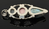 Gemstone Pendant - Larimar, Rainbow Moonstone and Pink Opal, Wire Wrapped Pendant, Silver Jewelry Gifts for Her, Bohemian Jewelry