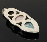 Gemstone Pendant - Larimar, Cats Eye and Pink Opal, Wire Wrapped Pendant, Silver Jewelry Gifts for Her, Bohemian Jewelry