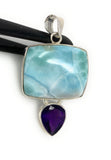 Natural Larimar and Amethyst Gemstone Pendant, Sterling Silver Jewelry, Larimar Pendant, Amethyst Pendant, Bohemian Jewelry