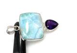 Natural Larimar and Amethyst Gemstone Pendant, Sterling Silver Jewelry, Larimar Pendant, Amethyst Pendant, Bohemian Jewelry