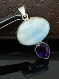 Natural Larimar and Amethyst Gemstone Pendant, Sterling Silver Jewelry, Larimar Pendant, Amethyst Pendant, Bohemian Jewelry