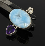 Natural Larimar and Amethyst Gemstone Pendant, Sterling Silver Jewelry, Larimar Pendant, Amethyst Pendant, Bohemian Jewelry