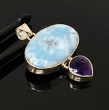 Natural Larimar and Amethyst Gemstone Pendant, Sterling Silver Jewelry, Larimar Pendant, Amethyst Pendant, Bohemian Jewelry