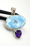 Natural Larimar and Amethyst Gemstone Pendant, Sterling Silver Jewelry, Larimar Pendant, Amethyst Pendant, Bohemian Jewelry