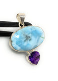 Natural Larimar and Amethyst Gemstone Pendant, Sterling Silver Jewelry, Larimar Pendant, Amethyst Pendant, Bohemian Jewelry