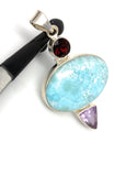 Natural Larimar, Garnet and Amethyst Gemstone Pendant, Sterling Silver Jewelry, Spiritual Chakra Healing Crystal Jewelry, Birthstone Jewelry