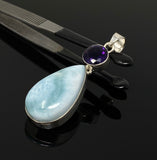 Natural Larimar and Amethyst Gemstone Pendant, Sterling Silver Jewelry, Larimar Pendant, Amethyst Pendant, Bohemian Jewelry