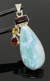 Natural Larimar with Garnet and Citrine Gemstone Pendant, Sterling Silver Jewelry, Larimar Pendant, Citrine Pendant, Bohemian Jewelry