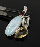 Gemstone Pendant - Larimar, Prasiolite, Garnet and Lemon Quartz, Bohemian Jewelry, Larimar Pendant, Sterling Silver Jewelry