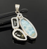 Gemstone Pendant - Larimar, Prasiolite, Garnet and Lemon Quartz, Bohemian Jewelry, Larimar Pendant, Sterling Silver Jewelry