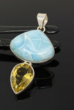 Gemstone Pendant - Larimar and Lemon Quartz, Bohemian Jewelry, Larimar Pendant, Sterling Silver Jewelry