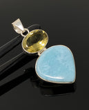 Gemstone Pendant - Larimar and Lemon Quartz, Bohemian Jewelry, Larimar Pendant, Sterling Silver Jewelry