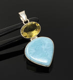 Gemstone Pendant - Larimar and Lemon Quartz, Bohemian Jewelry, Larimar Pendant, Sterling Silver Jewelry