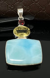 Gemstone Pendant - Larimar, Prasiolite, Garnet and Lemon Quartz, Bohemian Jewelry, Larimar Pendant, Sterling Silver Jewelry