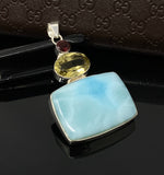 Gemstone Pendant - Larimar, Prasiolite, Garnet and Lemon Quartz, Bohemian Jewelry, Larimar Pendant, Sterling Silver Jewelry