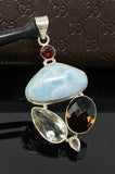 Gemstone Pendant - Larimar, Prasiolite, Garnet, Smokey Quartz and Lemon Quartz, Bohemian Jewelry, Larimar Pendant, Sterling Silver Jewelry
