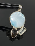 Gemstone Pendant - Larimar, Smokey Quartz and Green Amethyst , Bohemian Jewelry, Larimar Pendant, Sterling Silver Jewelry