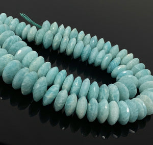 Amazonite Gemstone Beads - German Cut, Amazonite Saucer Beads, Bulk Wholesale Beads, Amazonite Disc Beads, 10-15mm, 8" Strand