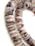 7.5" Natural Pink Dendrite Opal Gemstone Beads, German Cut Saucer Beads, Bulk Wholesale Beads, 9mm-14mm