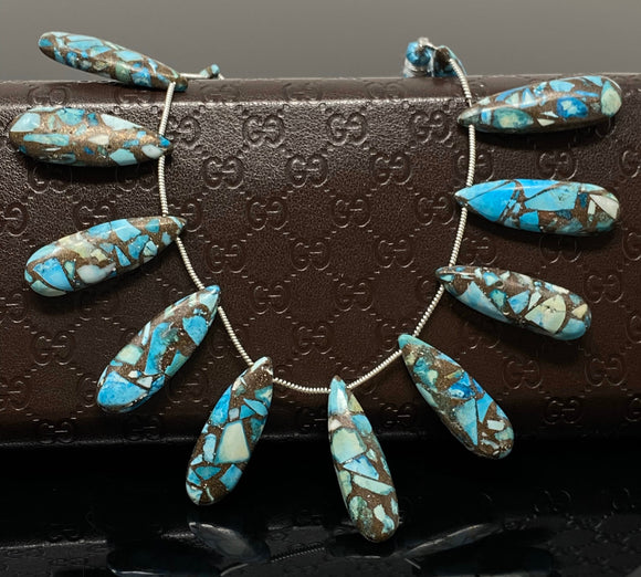 Natural Copper Turquoise Gemstone Beads, Jewelry Supplies for Jewelry Making, Wholesale Beads, Bulk Beads, 8” Strand/ 12 Pcs