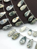 Natural Tree Agate Gemstone Beads, Tree Agate Long Pear Beads, Bulk Wholesale Beads, 8” Str/ 13- 14 Pcs
