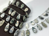 Natural Tree Agate Gemstone Beads, Tree Agate Long Pear Beads, Bulk Wholesale Beads, 8” Str/ 13- 14 Pcs