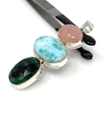 Larimar Gemstone Pendant with Emerald and Morganite , Wire Wrapped Pendant, Silver Jewelry Gifts for Her, Bohemian Jewelry