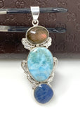 Larimar Gemstone Pendant with Blue Sapphire and Labradorite , Wire Wrapped Pendant, Silver Jewelry Gifts for Her, Bohemian Jewelry