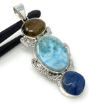 Larimar Gemstone Pendant with Blue Sapphire and Labradorite , Wire Wrapped Pendant, Silver Jewelry Gifts for Her, Bohemian Jewelry