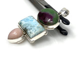 Larimar Gemstone Pendant with Ruby Zoisite and Pink Opal, Wire Wrapped Pendant, Silver Jewelry Gifts for Her, Bohemian Jewelry