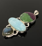 Larimar Gemstone Pendant with Ruby Zoisite and Labradorite , Wire Wrapped Pendant, Silver Jewelry Gifts for Her, Bohemian Jewelry