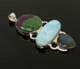 Larimar Gemstone Pendant with Ruby Zoisite and Labradorite , Wire Wrapped Pendant, Silver Jewelry Gifts for Her, Bohemian Jewelry