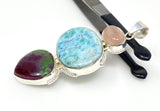 Larimar Gemstone Pendant with Ruby Zoisite and Morganite , Wire Wrapped Pendant, Silver Jewelry Gifts for Her, Bohemian Jewelry