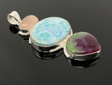 Larimar Gemstone Pendant with Ruby Zoisite and Morganite , Wire Wrapped Pendant, Silver Jewelry Gifts for Her, Bohemian Jewelry