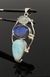 Gemstone Pendant - Larimar, Aquamarine and Labradorite , Wire Wrapped Pendant, Silver Jewelry Gifts for Her, Bohemian Jewelry