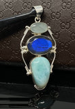 Gemstone Pendant - Larimar, Aquamarine and Labradorite , Wire Wrapped Pendant, Silver Jewelry Gifts for Her, Bohemian Jewelry