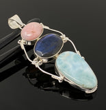 Gemstone Pendant - Larimar, Pink Opal and Labradorite , Wire Wrapped Pendant, Silver Jewelry Gifts for Her, Bohemian Jewelry