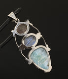 Larimar Gemstone Pendant with Morganite and Moonstone , Wire Wrapped Pendant, Silver Jewelry Gifts for Her, Bohemian Jewelry