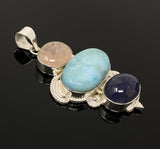 Silver Gemstone Pendant : Larimar, Morganite & Tanzanite, Spiritual Healing Crystal Pendant, Chakra Jewelry, Birthstone Jewelry Gifts