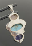 Silver Gemstone Pendant : Larimar, Morganite & Tanzanite, Spiritual Healing Crystal Pendant, Chakra Jewelry, Birthstone Jewelry Gifts