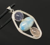 Larimar Gemstone Pendant with Morganite and Tanzanite , Wire Wrapped Pendant, Silver Jewelry Gifts for Her, Bohemian Jewelry