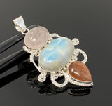 Gemstone Pendant - Larimar, Morganite and Sunstone , Wire Wrapped Pendant, Silver Jewelry Gifts for Her, Bohemian Jewelry