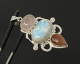 Gemstone Pendant - Larimar, Morganite and Sunstone , Wire Wrapped Pendant, Silver Jewelry Gifts for Her, Bohemian Jewelry