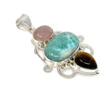 Gemstone Pendant - Larimar, Tigers Eye and Morganite Pendant, Wire Wrapped Pendant Silver Jewelry Gifts for Her, Bohemian Jewelry