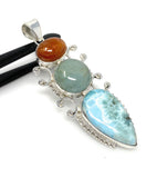 Larimar Gemstone Pendant with Aquamarine and Sunstone, Wire Wrapped Pendant, Silver Jewelry Gifts for Her, Bohemian Jewelry