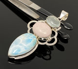 Gemstone Pendant - Larimar, Aquamarine and Pink Opal, Wire Wrapped Pendant, Silver Jewelry Gifts for Her, Bohemian Jewelry